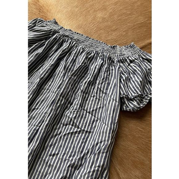 Old Navy Grey White Stripe Smocked Off Shoulder Dress - Picture 3 of 5